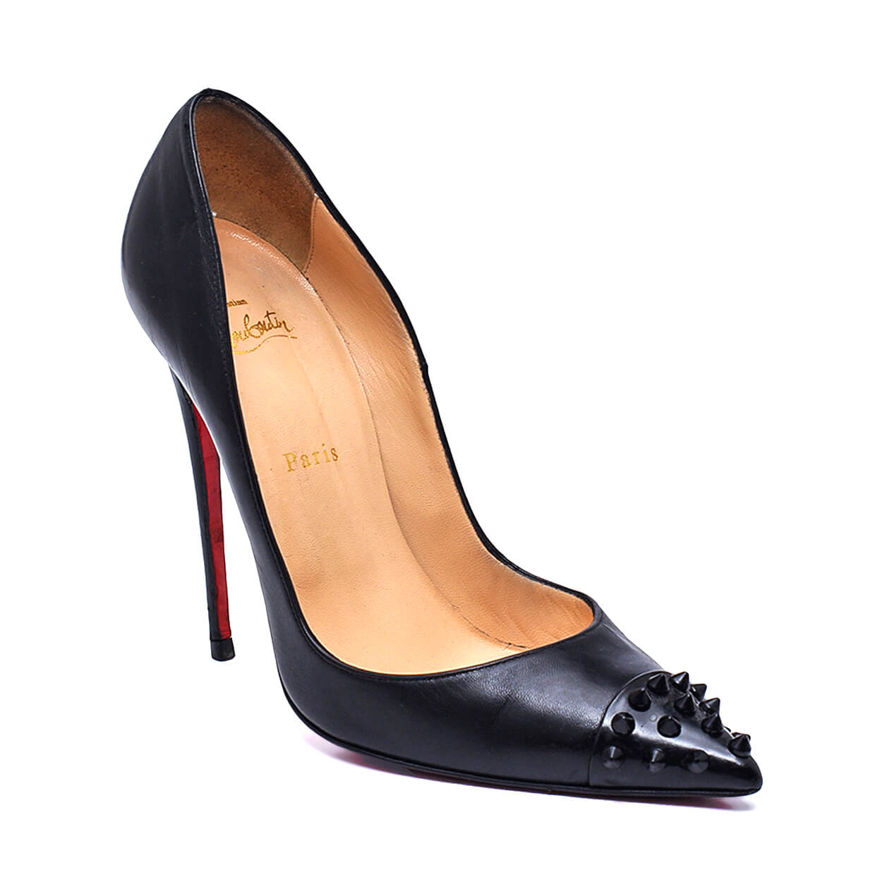 Christian Louboutin -Black Leather Geo Spike Pumps 40